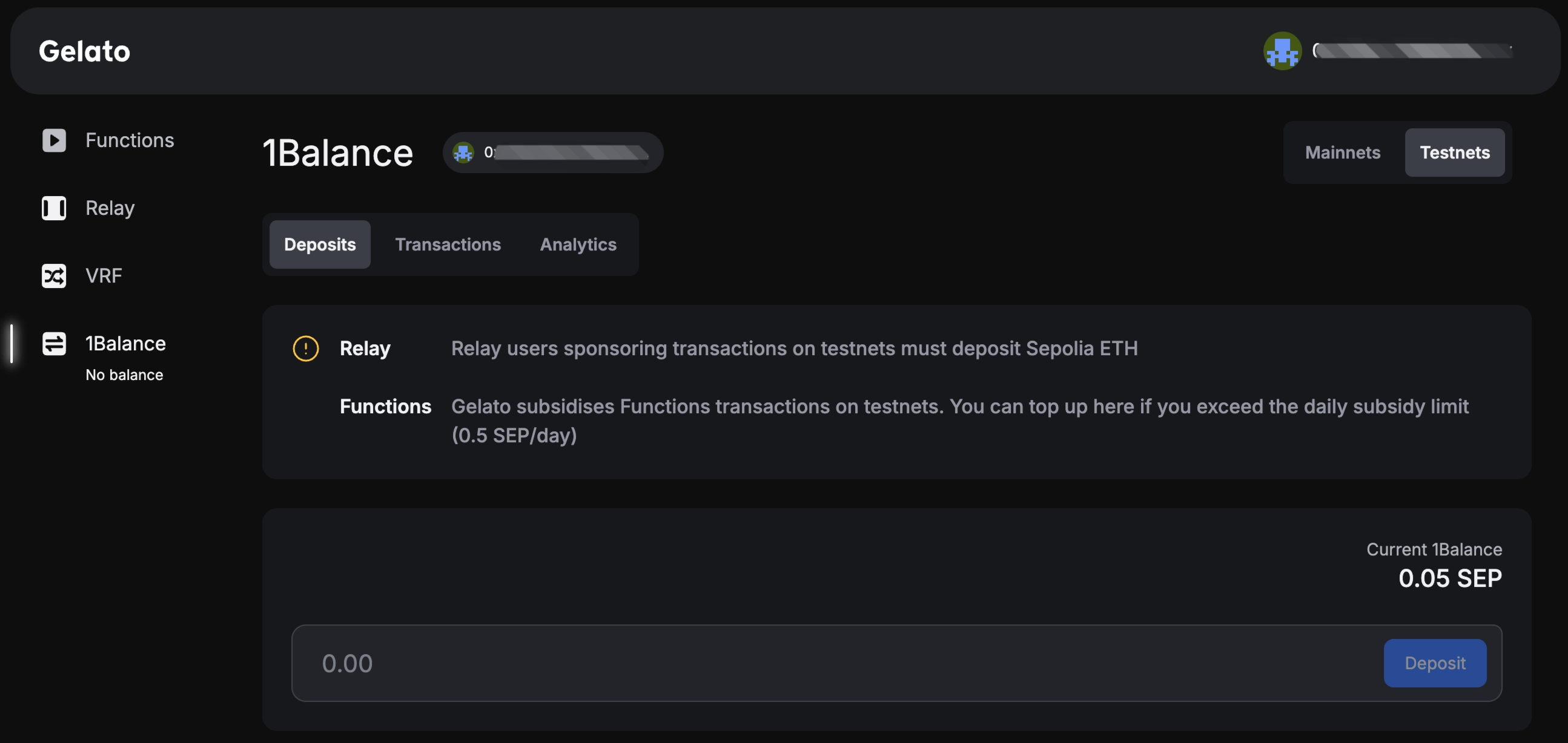 Deposit Funds into 1Balance